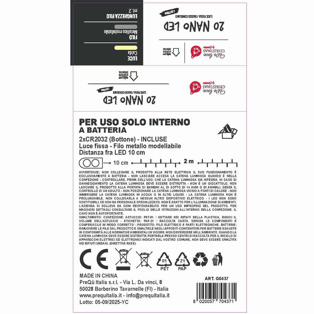 Catena luminosa a batteria 20 Nano led luce calda e fissa con filo modellabile 2