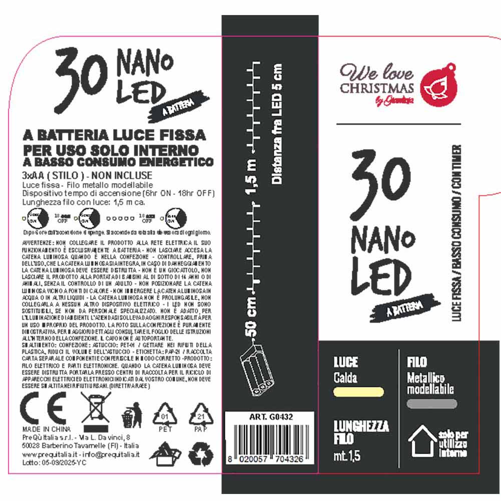 Catena luminosa a batteria 30 Nano led luce calda e fissa con filo modellabile 2
