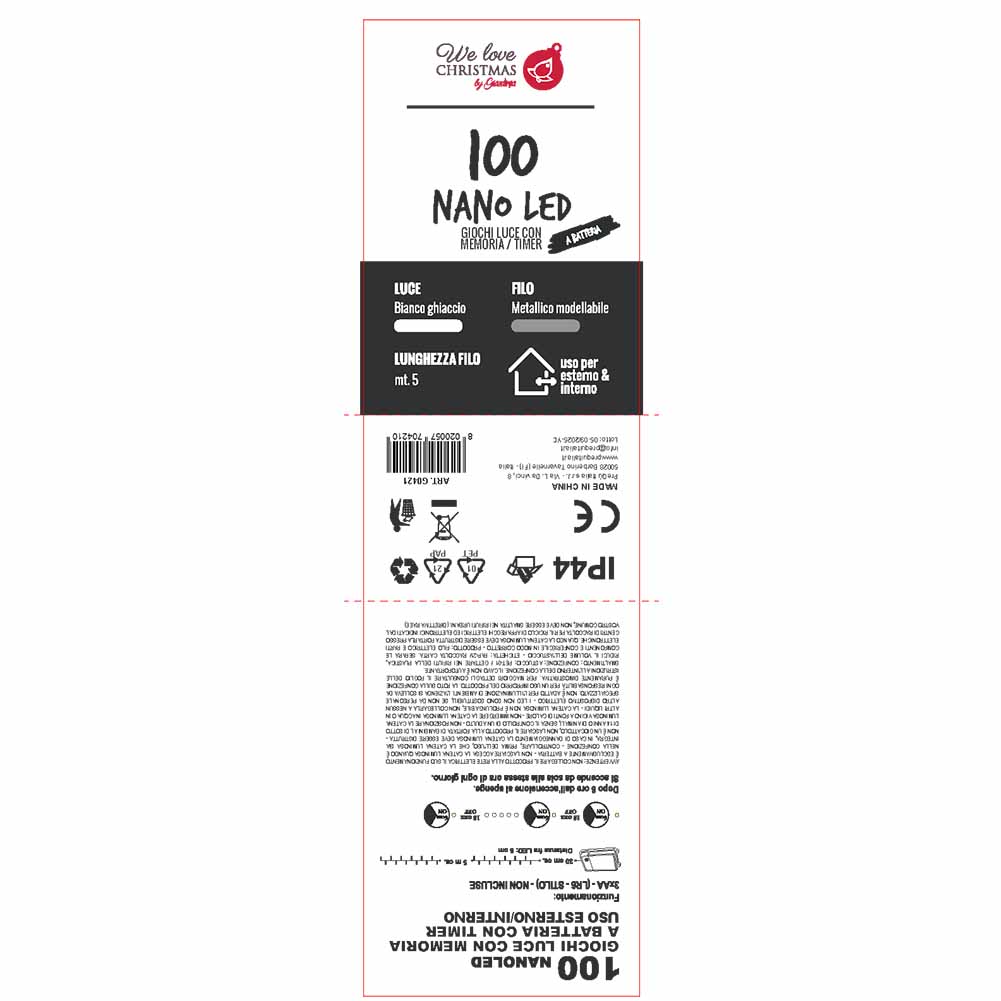 Catena luminosa a batteria 100 Nano led bianco ghiaccio con filo modellabile e giochi di luce 3