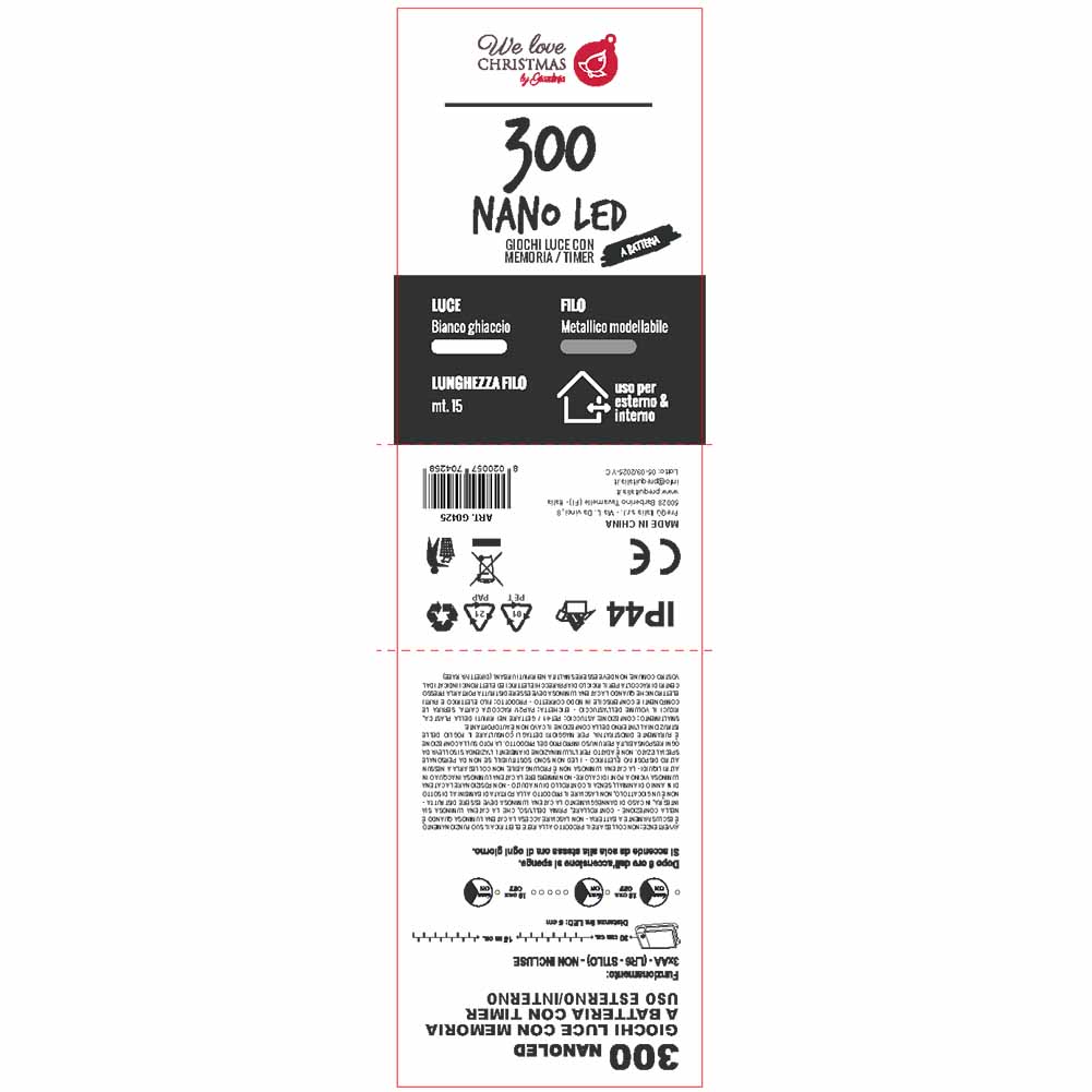 Catena luminosa a batteria 300 Nano led bianco ghiaccio con filo modellabile e giochi di luce 3