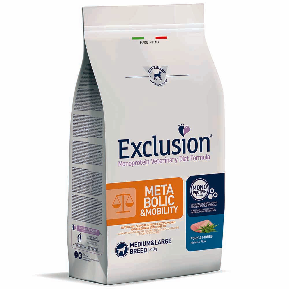 Exclusion Metabolic & Mobility Maiale e Fibre 2kg per Cani Adulti di Taglia Media e Grande 1