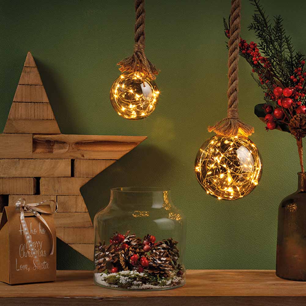 Pendente luminoso a batteria Sfera fumé 40 micro led luce calda classica 20cm 3