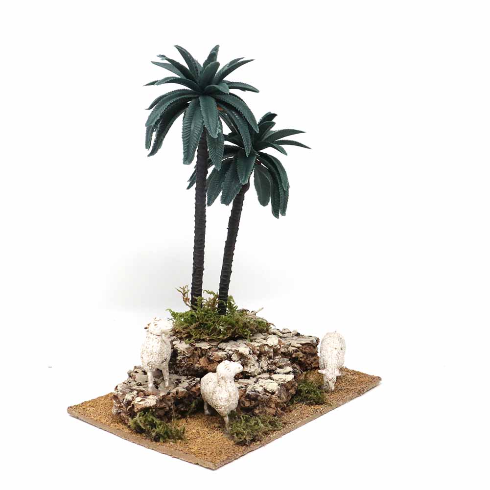 Ambiente con palme sassi e pecore 17x12x23cm 2