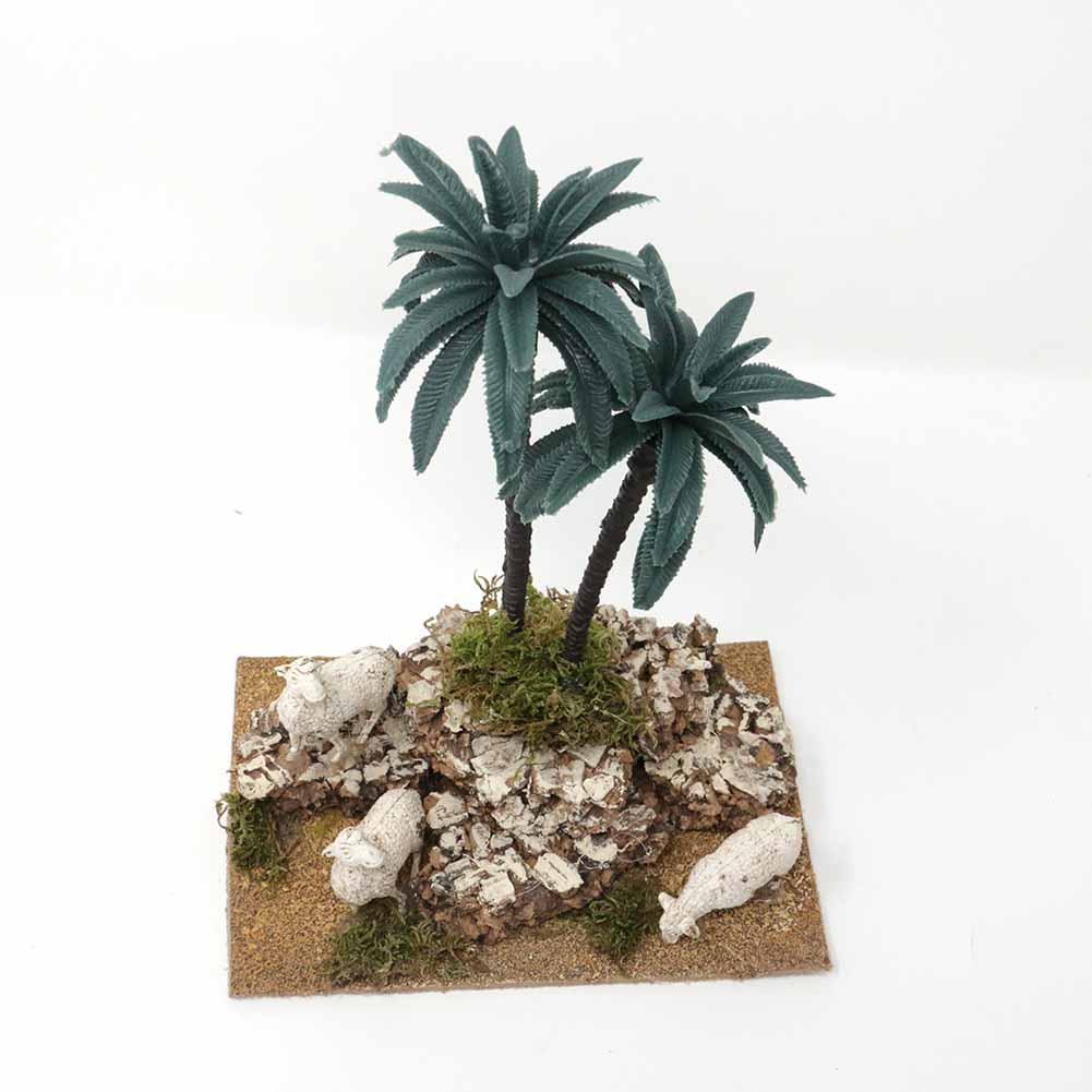 Ambiente con palme sassi e pecore 17x12x23cm 3