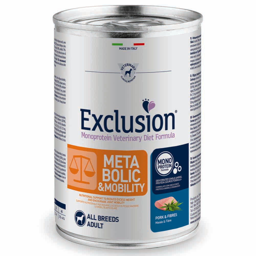 Exclusion Metabolic & Mobility Maiale e Fibre 400g per Cani Adulti 1