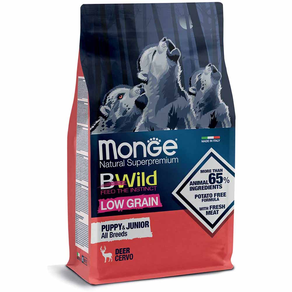 Alimento cane Monge BWild Puppy e Junior All Breeds Low Grain Cervo 12kg 1