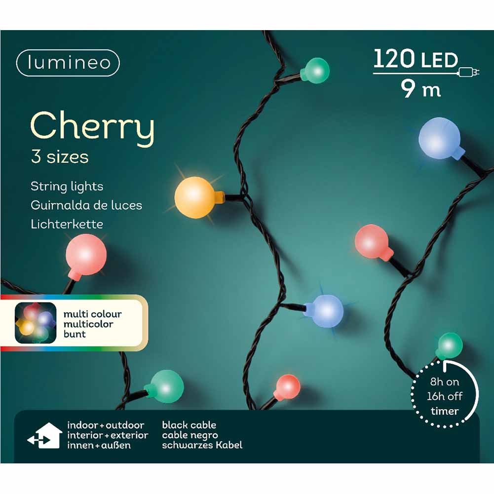 Catena luminosa 120 led cherry multicolor luce fissa filo nero 9m 1