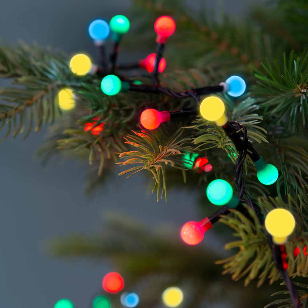 Catena luminosa 120 led cherry multicolor luce fissa filo nero 9m 2