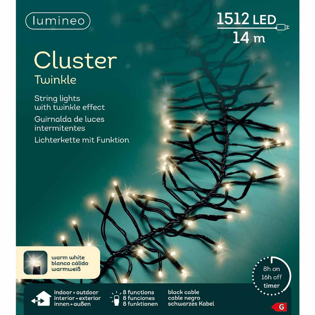 Catena luminosa Cluster 1512 led luce calda filo nero con giochi di luce 14m 1