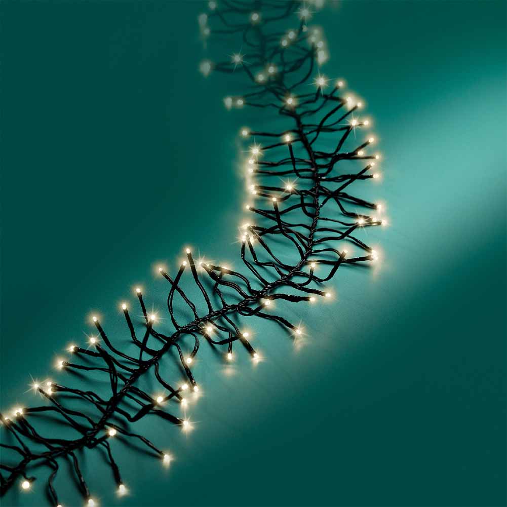 Catena luminosa Cluster 1512 led luce calda filo nero con giochi di luce 14m 2