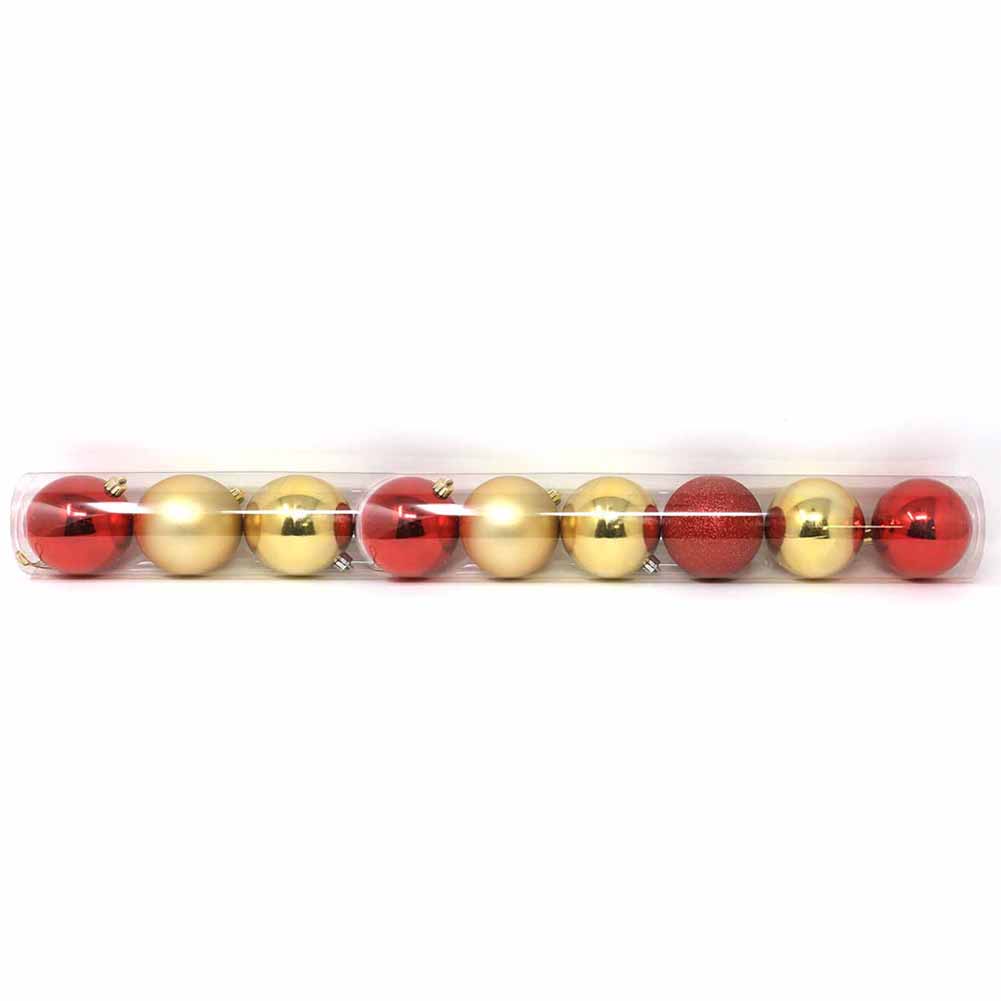 Tubo 9 Palline di Natale in Plastica 6cm Rosso e Oro 1
