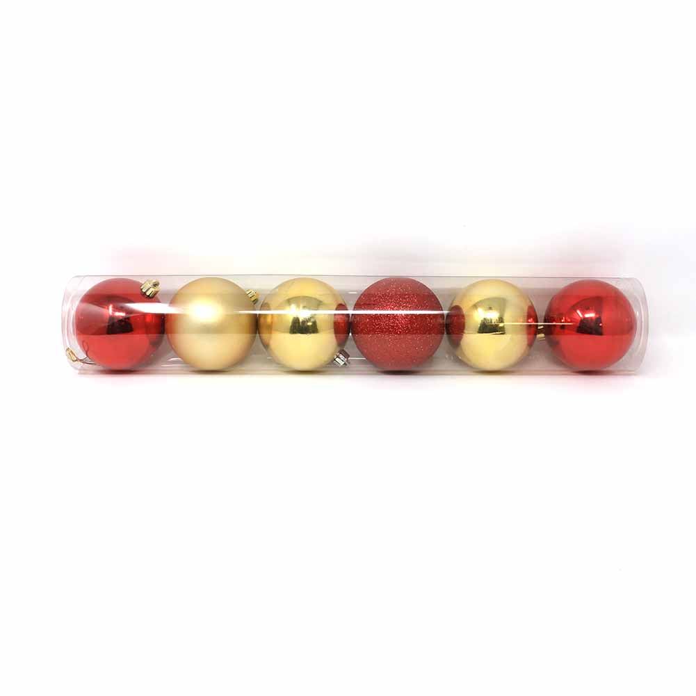 Tubo 6 Palline di Natale in Plastica 8cm Rosso e Oro 1