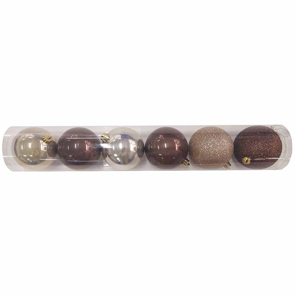 Tubo 6 Palline di Natale in Plastica 8cm Marrone perla 1