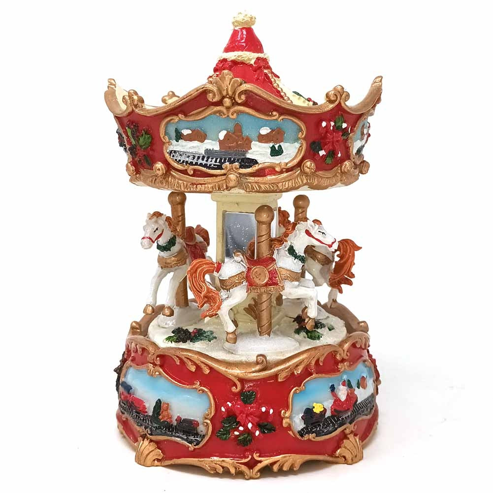 Carillon Giostra con tre cavalli e musica 16x11x11cm 1