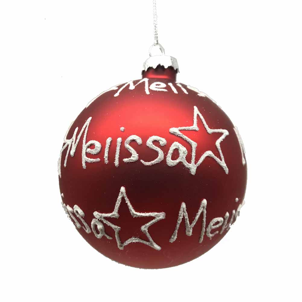 Pallina di Natale in vetro 10cm Rosso opaco scritta Melissa 1