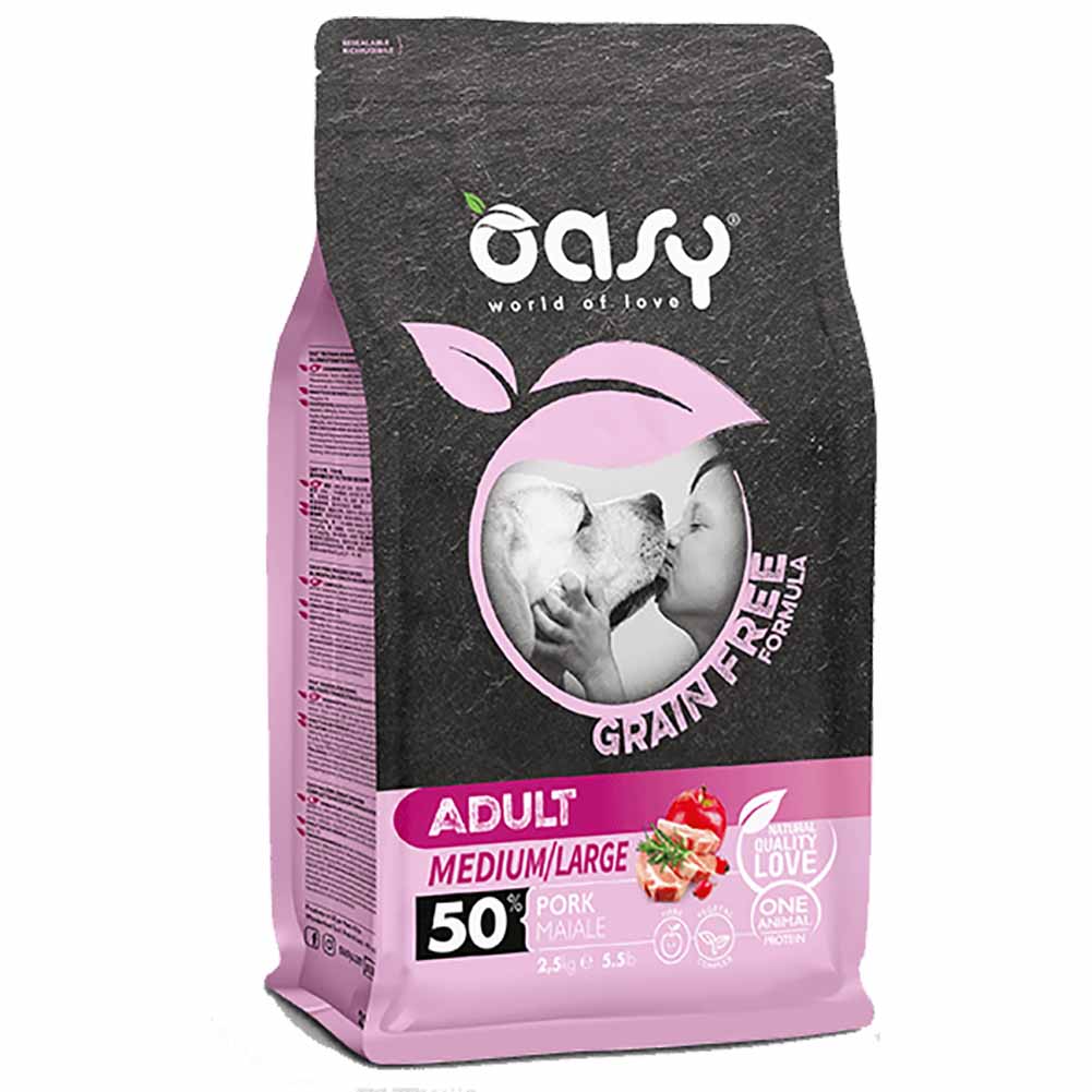 Alimento secco cane Oasy Adult Medium Large maiale grain free 12 kg 1