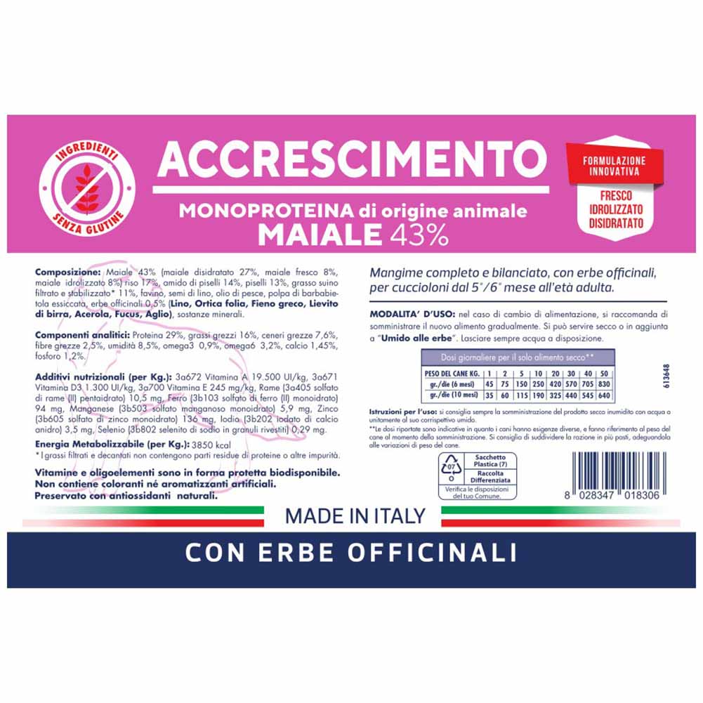 Alimento secco cane accrescimento maiale Vet Line 5