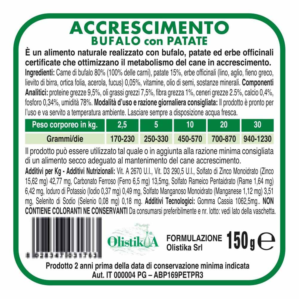 Alimento umido cane accrescimento bufalo con patate 150g Vet Line 2