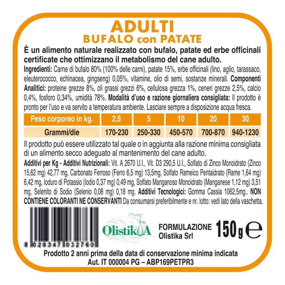 Alimento umido cane adulto bufalo con patate Vet Line 5