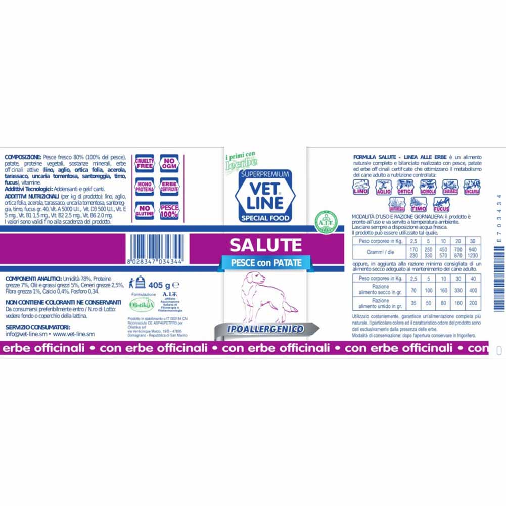 Alimento umido cane adulto Salute pesce con patate 400g Vet Line 2