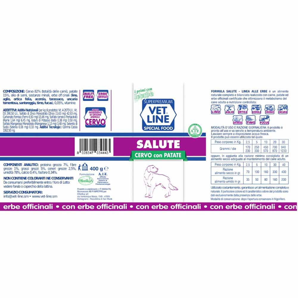 Alimento umido cane adulto Salute cervo con patate Vet Line 2