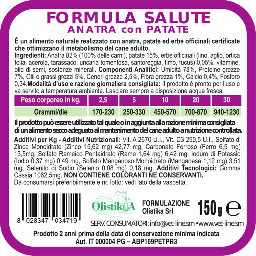 Alimento umido cane adulto Salute cervo con patate Vet Line 5