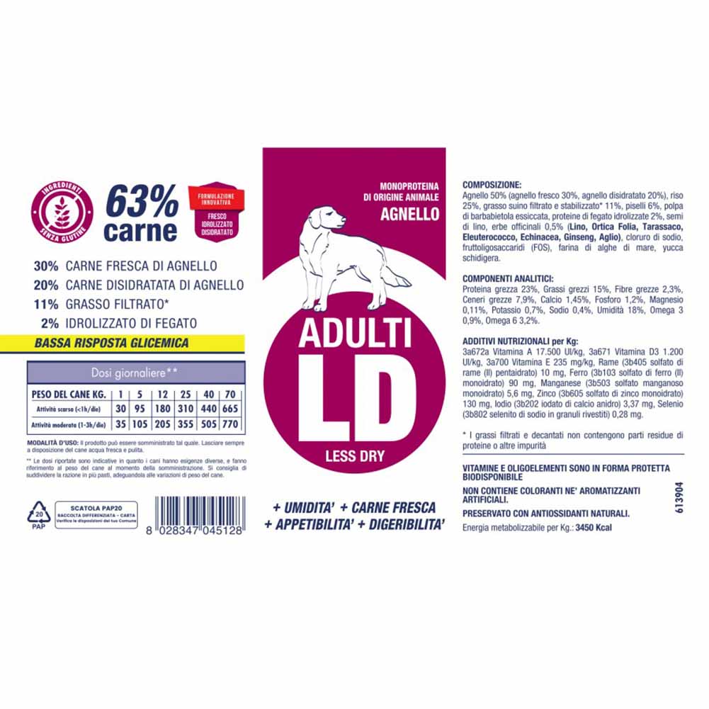 Alimento secco cane adulto Less Dry Agnello Vet Line 2