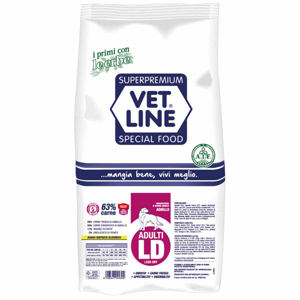 Alimento secco cane adulto Less Dry Agnello Vet Line 4