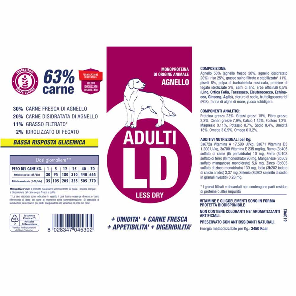 Alimento secco cane adulto Less Dry Agnello Vet Line 5