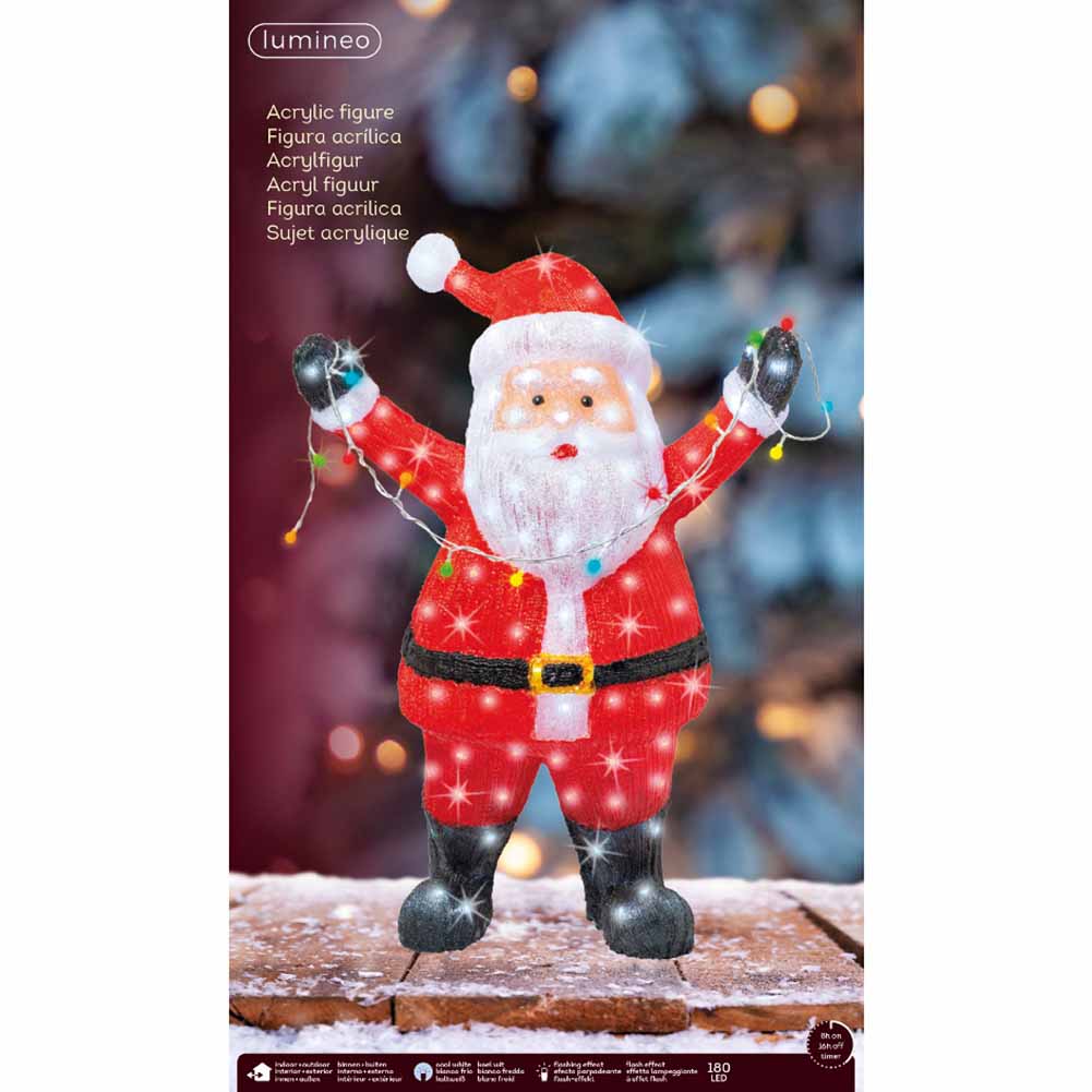 Figura luminosa Babbo Natale con catena 180 led bianco ghiaccio 34x63xh88cm 1