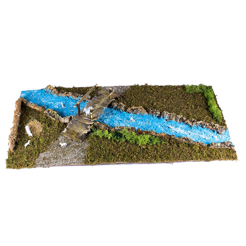 Base in Legno per Presepe con Fiume 76x40xh7,5cm 1