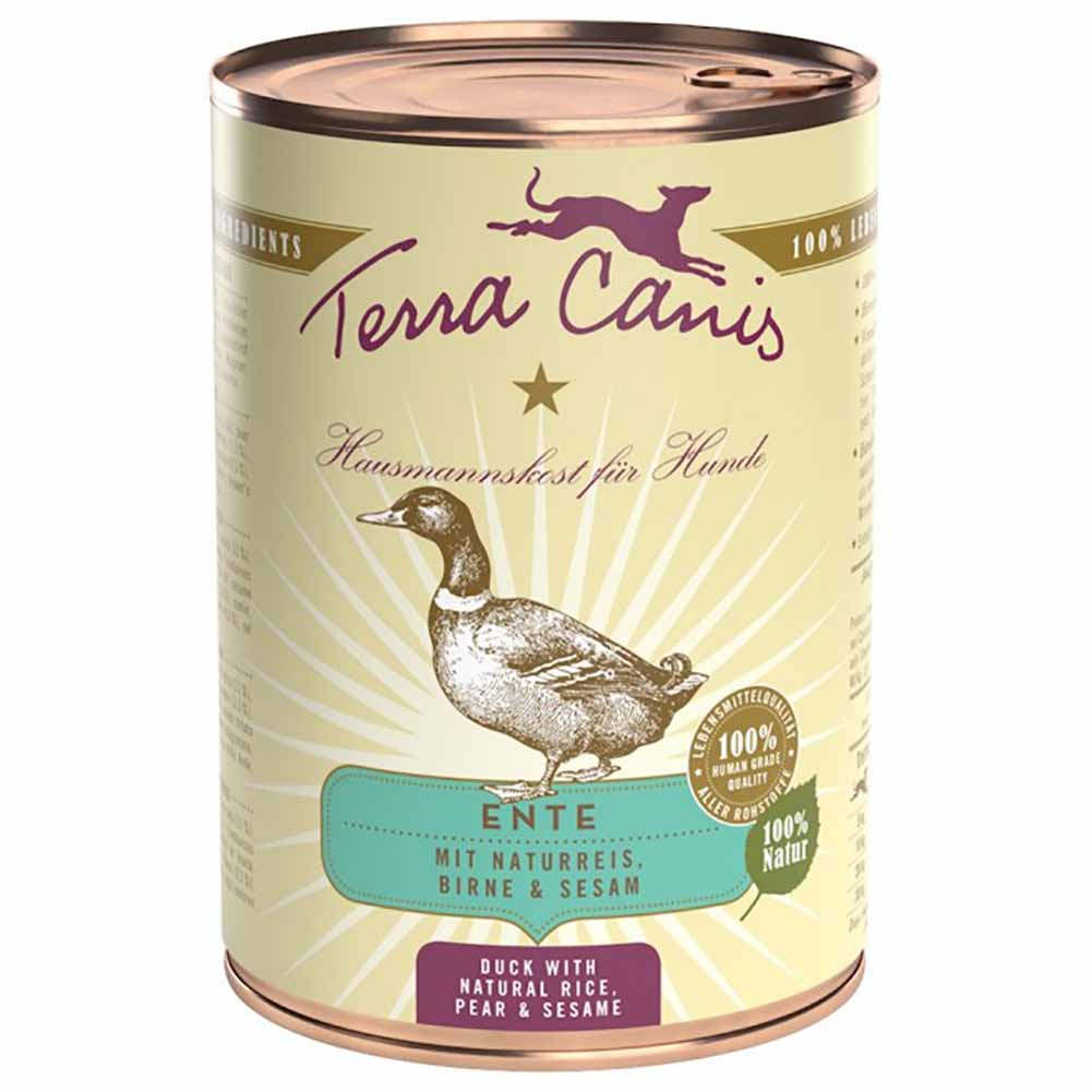 Terra Canis Classic anatra con riso integrale, barbabietola rossa, pera e sesamo 400 g Cibo umido per cani 1