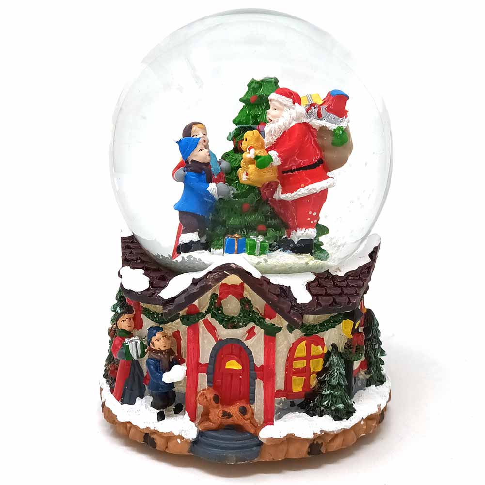 Boule de neige Carillon Babbo Natale con albero e bambini 10x10x14cm 1