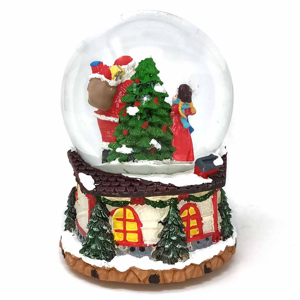 Boule de neige Carillon Babbo Natale con albero e bambini 10x10x14cm 2