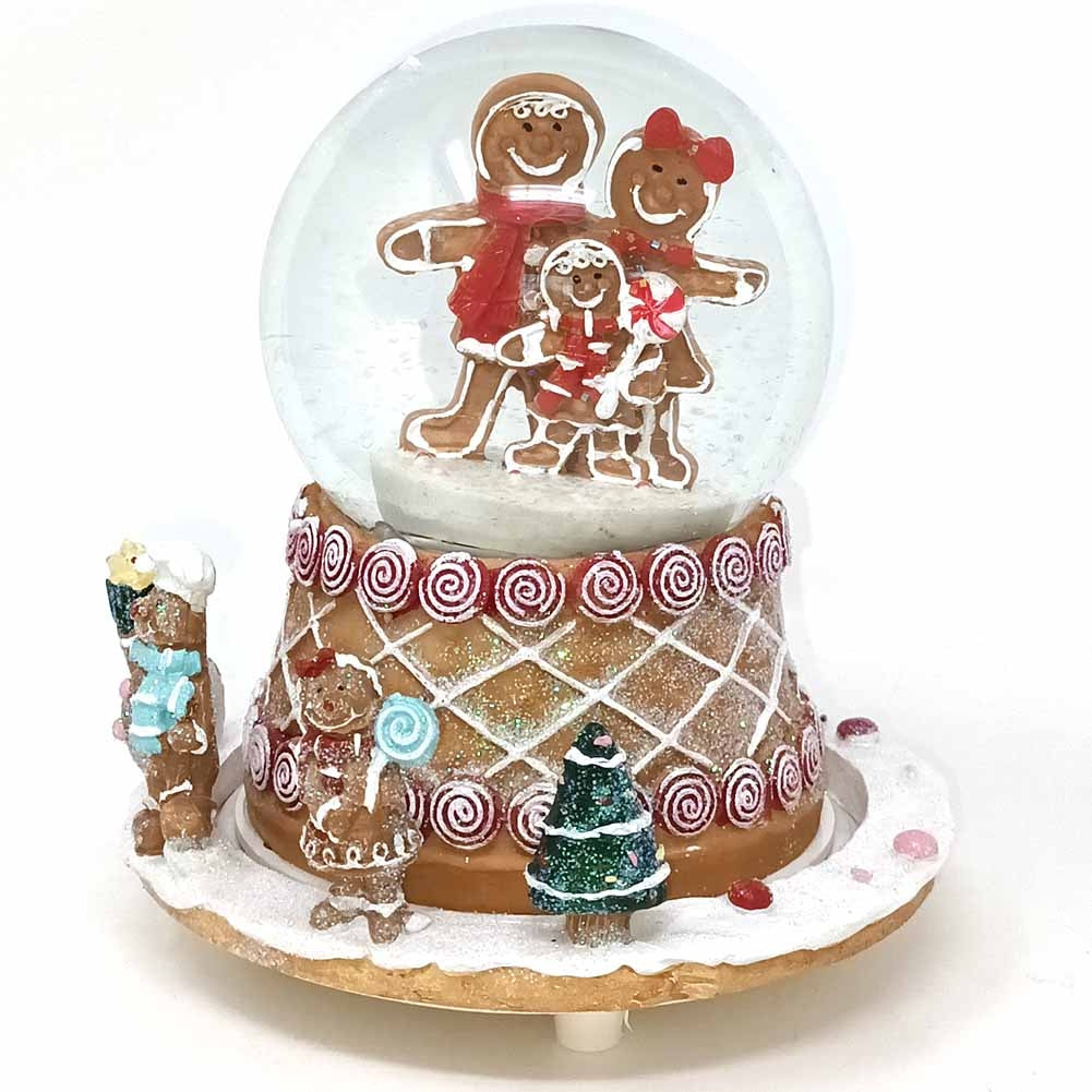 Carillon Boule de neige con famiglia di gingerbread 10cm 1
