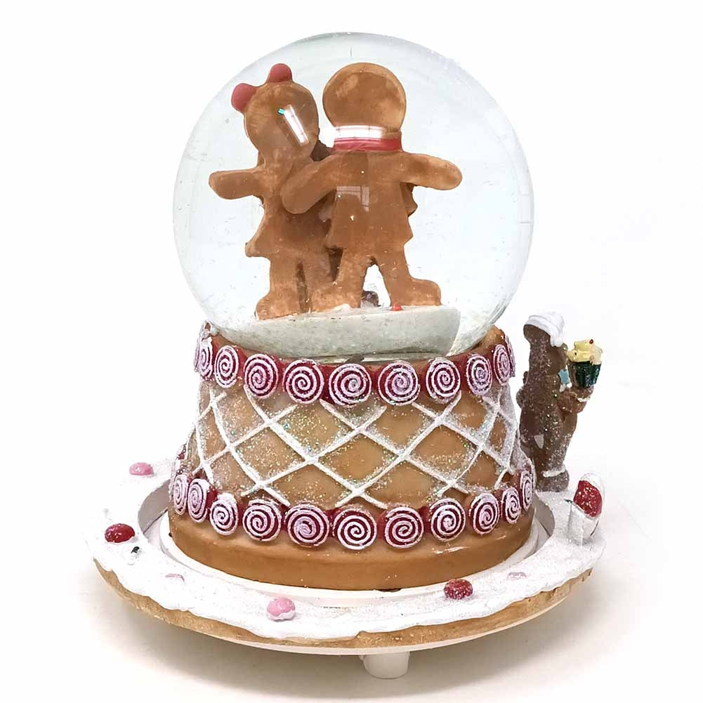 Carillon Boule de neige con famiglia di gingerbread 10cm 3