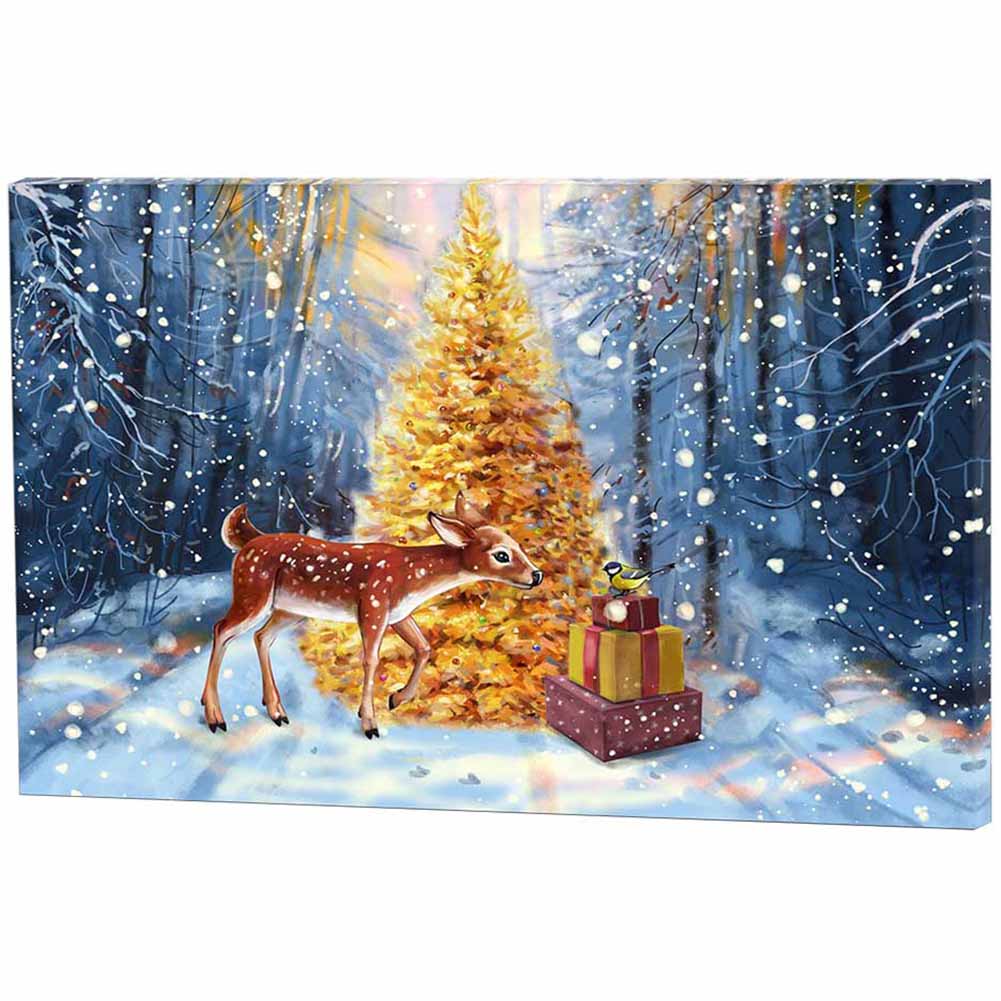 Quadro luminoso con Albero di Natale oro e Cerbiatto 20x15cm 3