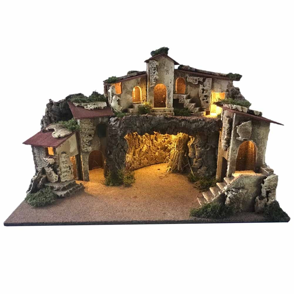 Paesaggio con Case e Grotta Illuminato 58x35x35cm 1