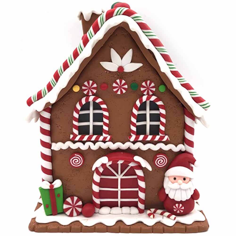 Casetta di marzapane con luci e Babbo Natale 13x13x16cm 2