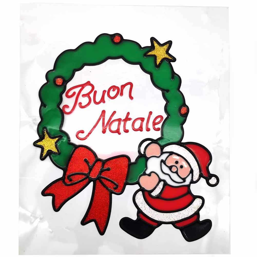 Vetrofania Babbo Natale con corona ghirlanda 22x31cm 1