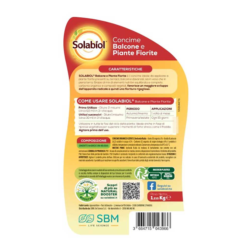 Concime BIO Liquido per Balconi e Piante fiorite 1lt Solabiol 2