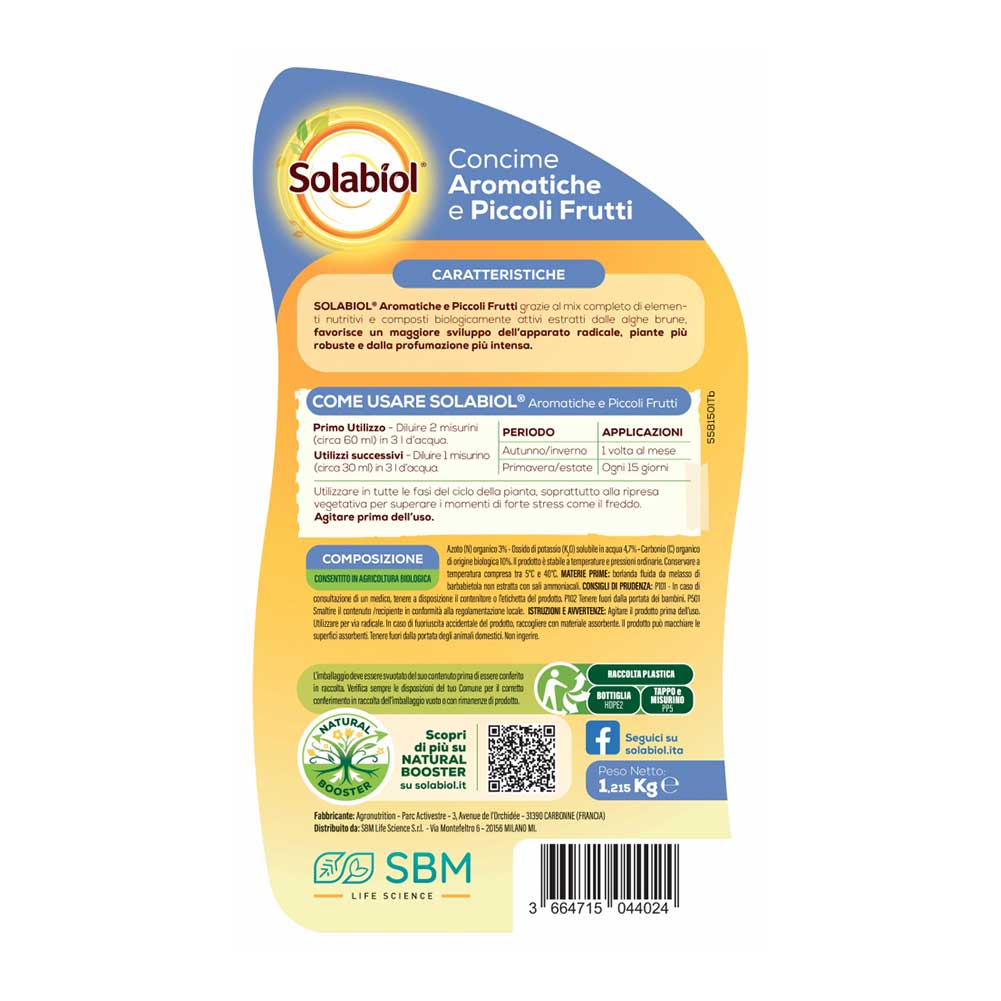 Concime BIO Liquido per Aromatiche e Piccoli frutti 1lt Solabiol 2