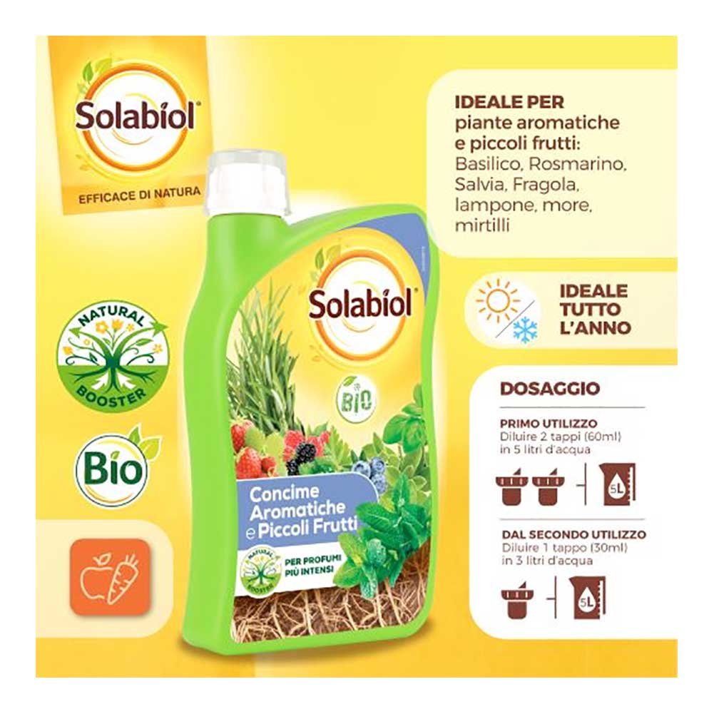 Concime BIO Liquido per Aromatiche e Piccoli frutti 1lt Solabiol 3