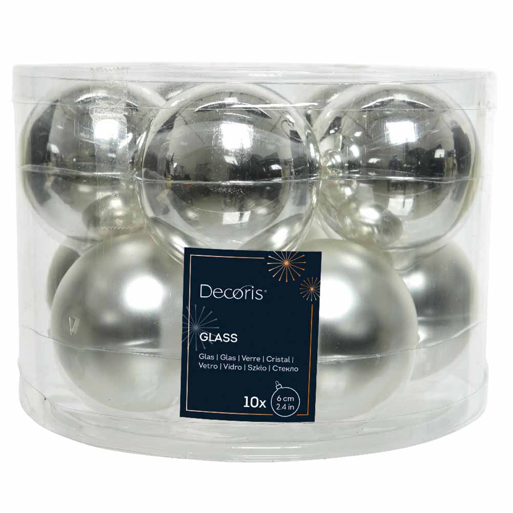 Confezione di 10 palline di Natale in vetro argento 6cm 1