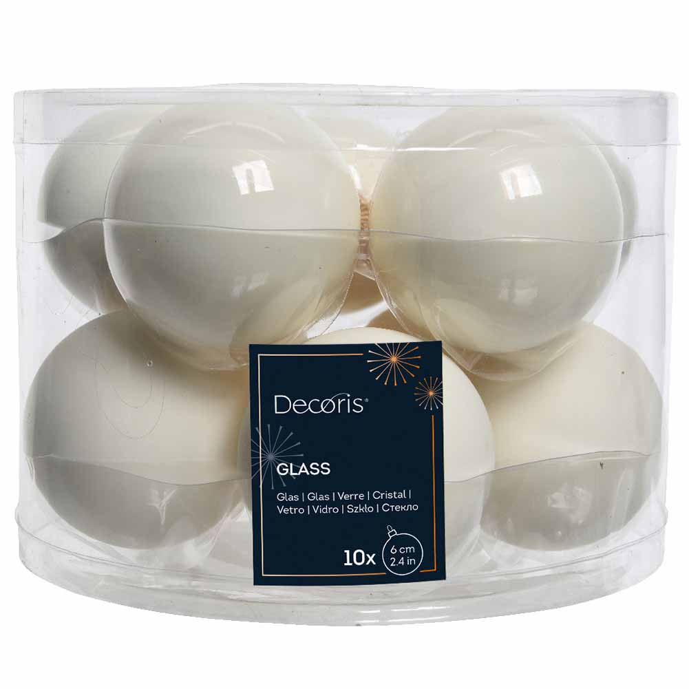 Confezione di 10 Palline di Natale in vetro bianco lana 6cm 1