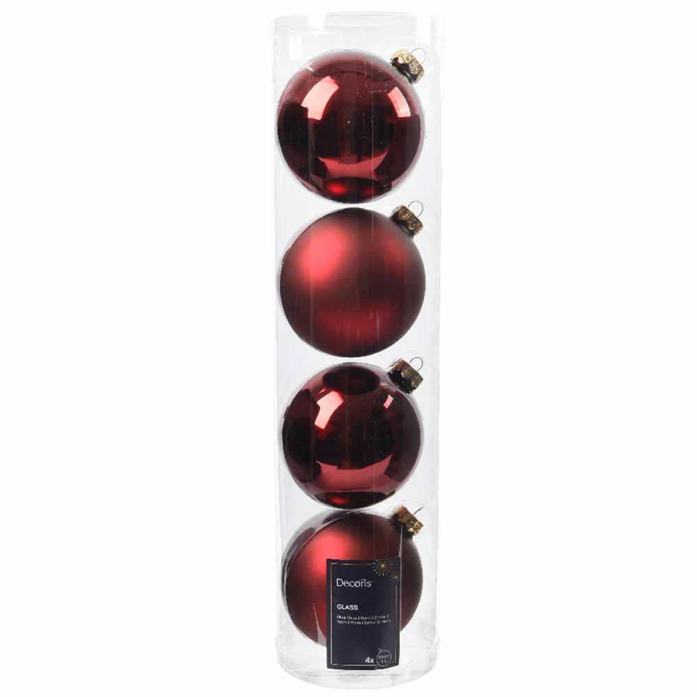 Confezione di 4 palline di Natale in vero rosso scuro 10cm 1