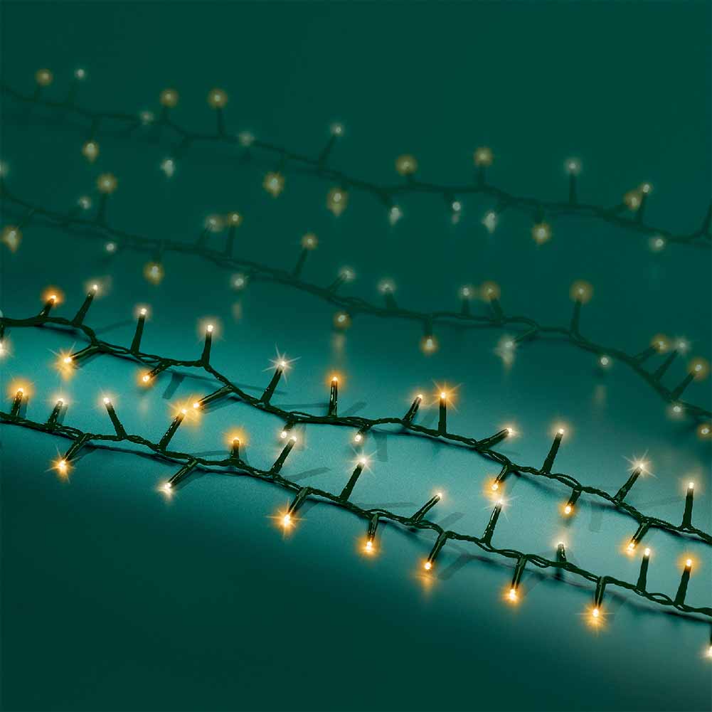 Catena luminosa 1500 led compact mix luce calda e classica filo verde con giochi di luce 34m 2