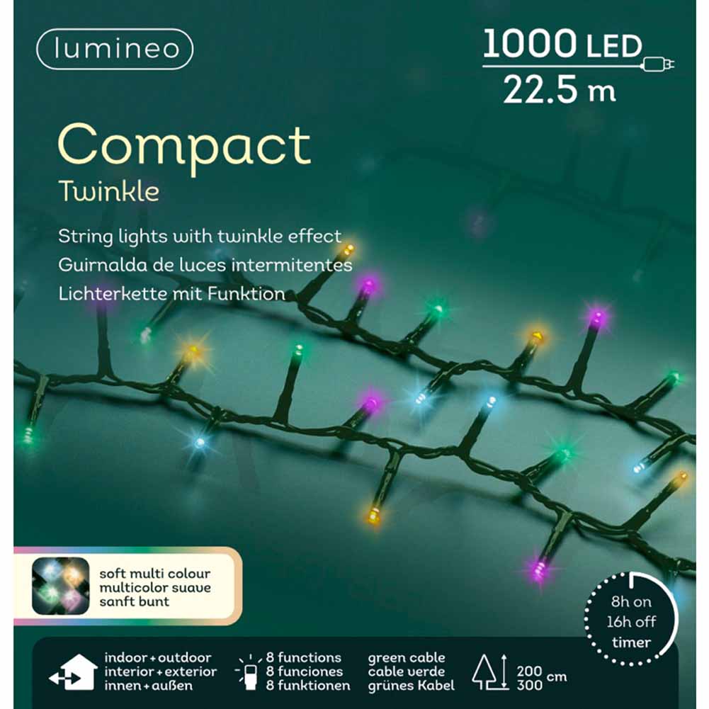 Catena luminosa 1000 led compact soft multicolor filo verde con giochi di luce 22,5m 1