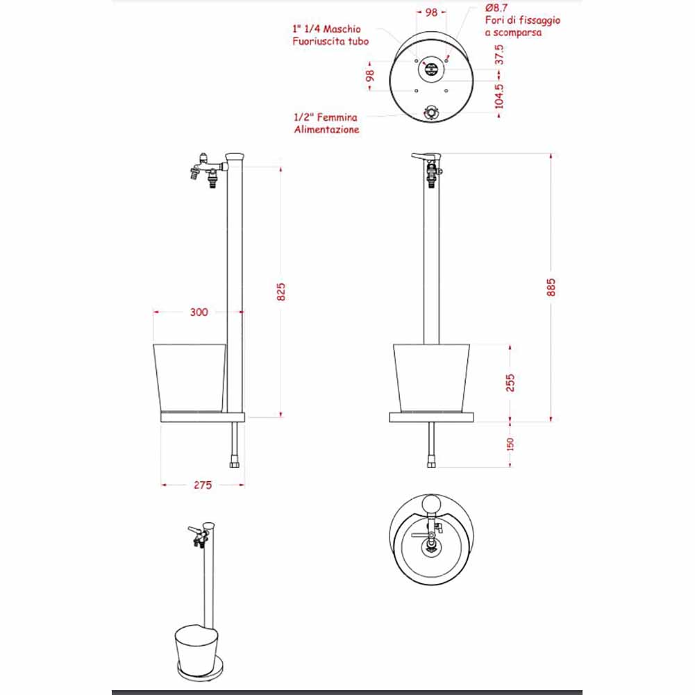 Fontana a colonna con vaschetta Tortora con impianto e rubinetto Bel Fer 42SRV16 5