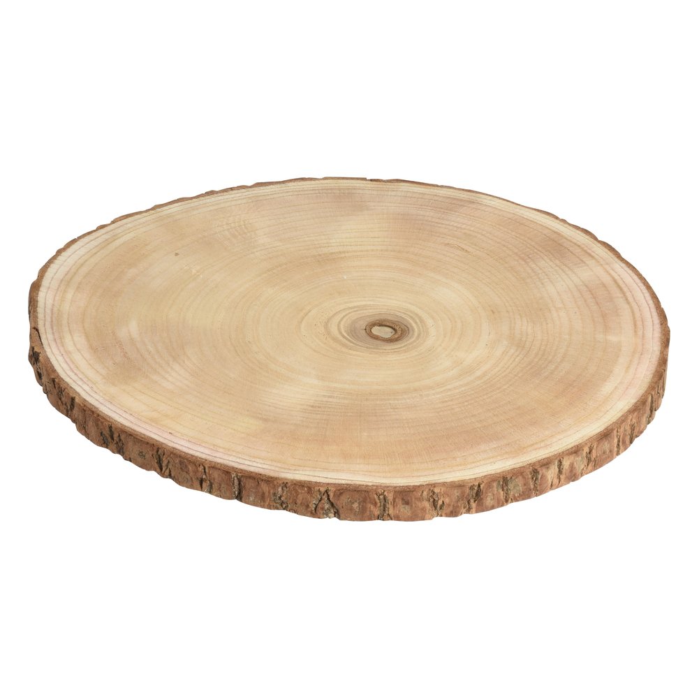 Fetta di legno di paulownia con corteccia Ø 35 cm, spessore 2 cm